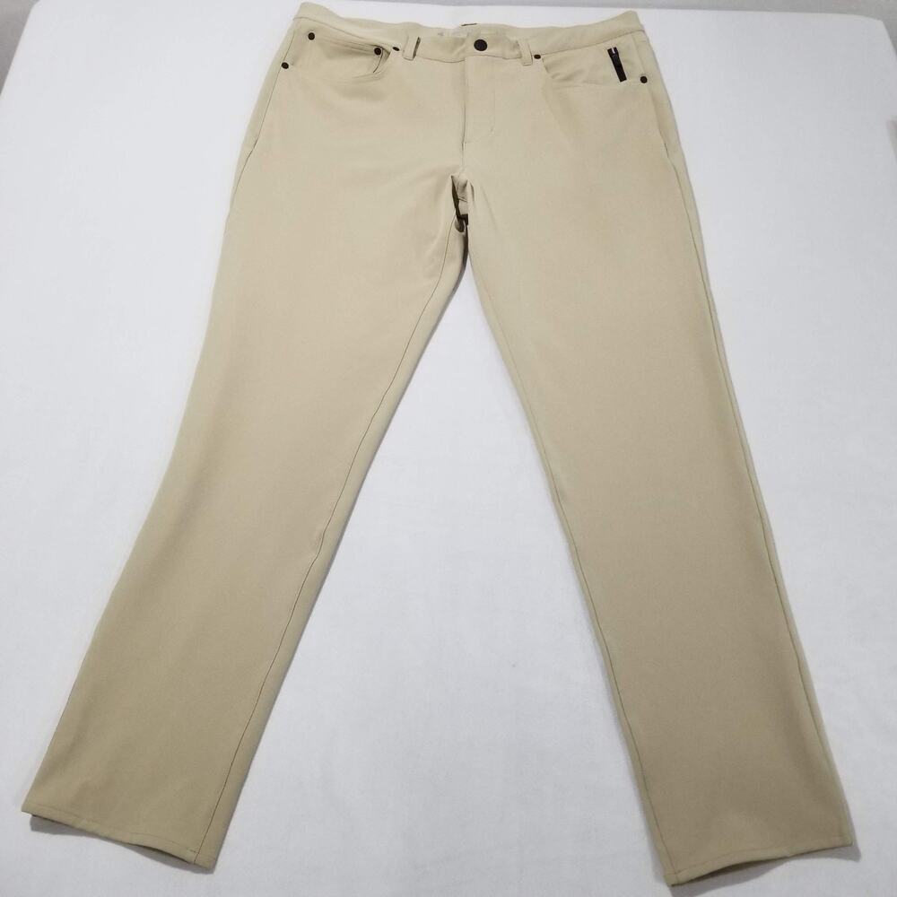 FOURLAPS Pants Mens 36x32 Traverse Beige Golf Slim 4 Way Stretch Khaki